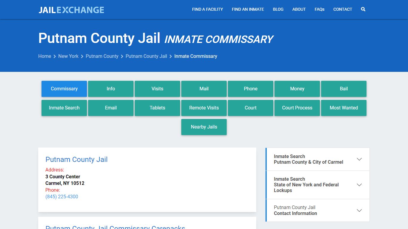 Inmate Commissary, Care Packs - Putnam County Jail, NY